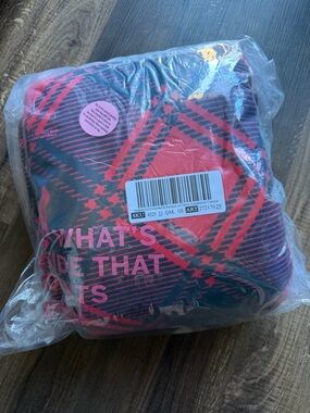 Victoria's Secret Red and Black Sherpa Blanket with Pink Dog Logo